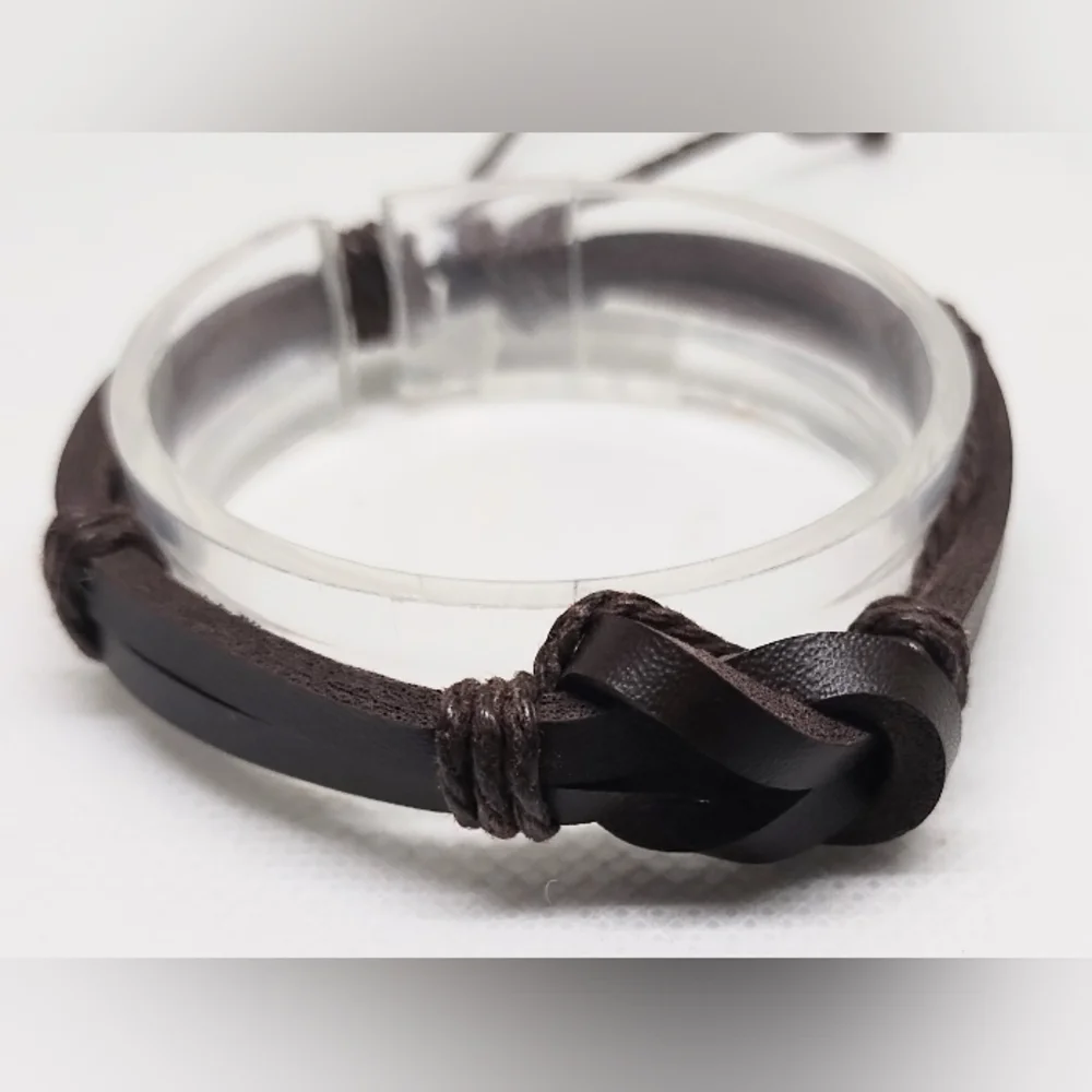 Men's Bracelet Leather Knotted Brown New f39